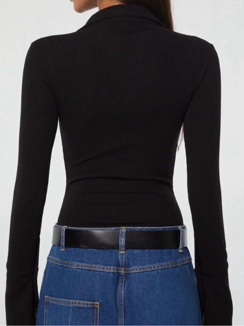 The Line by K Black Zip-Front Collared Bodysuit - Picture 2 of 8